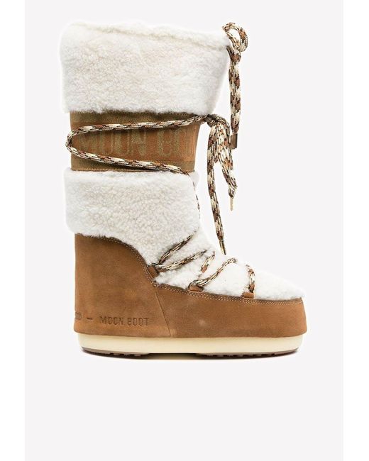 Moon Boot Lab69 Snow Boots In Shearling And Suede in Tan (Natural