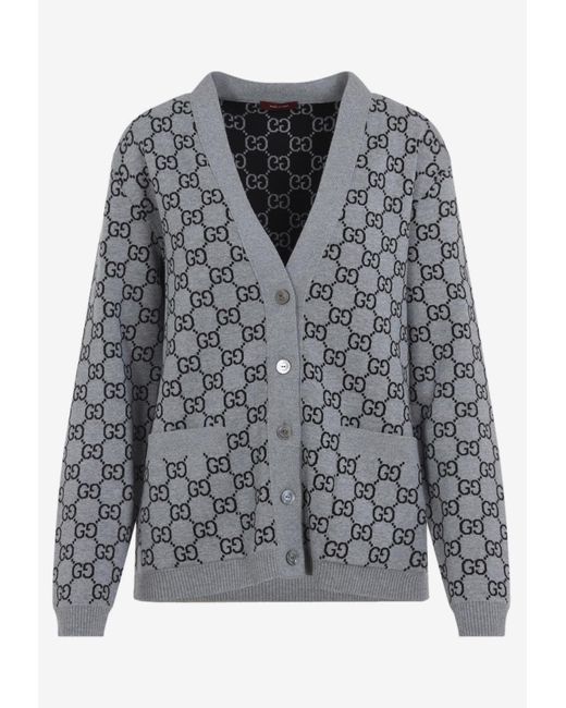 Gucci Gray Gg Jacquard Reversible Cardigan