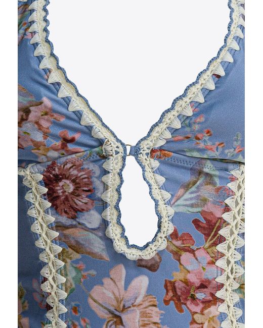 Zimmermann Blue Awaken Crochet One-Piece Swimsuit