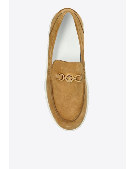 Versace White Medusa '95 Suede Greca Loafers for men