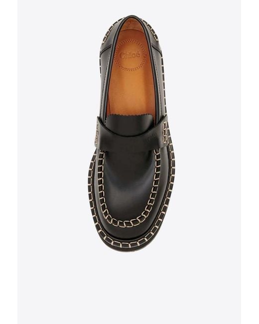 Chloé Black Noua Leather Flat Loafers
