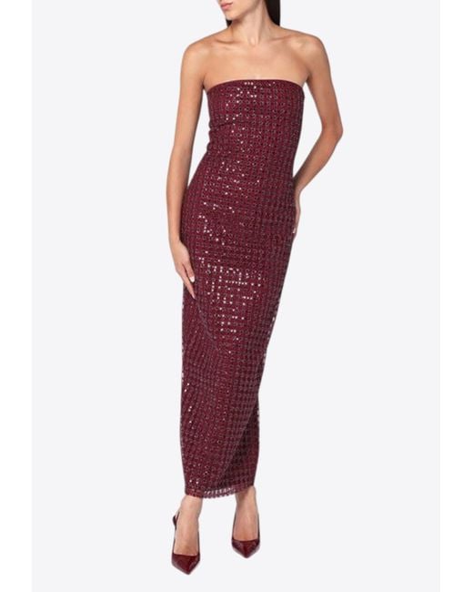 ROTATE BIRGER CHRISTENSEN Red Strapless Sequined Maxi Dress