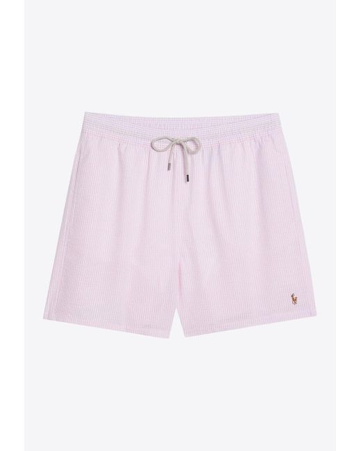 Polo Ralph Lauren Striped Logo Swim Shorts in Pink for Men