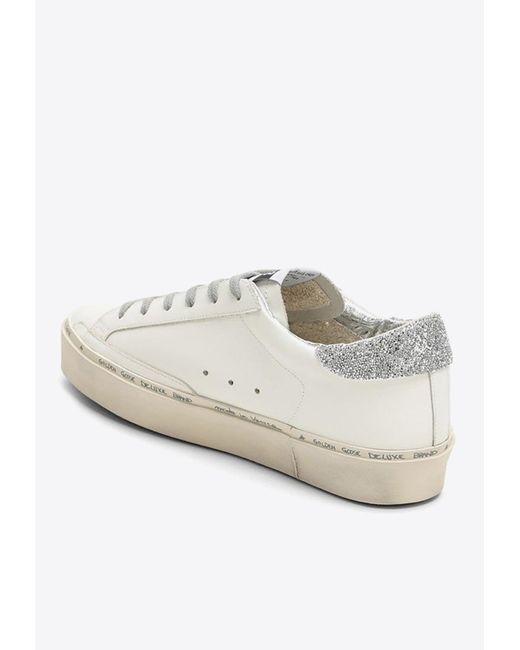 Golden Goose Deluxe Brand White Hi-Star Low-Top Sneakers With Glittered Star And Heel