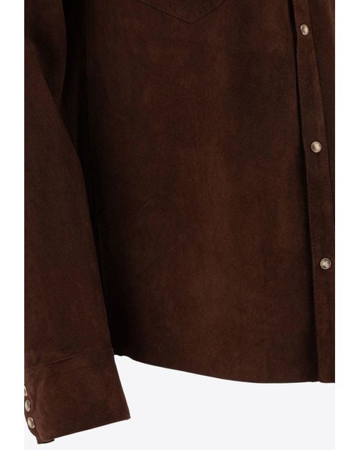 Tagliatore Brown Wayne Long-Sleeved Suede Overshirts for men