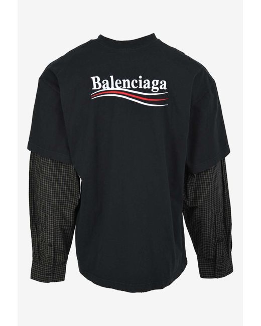 国内発送＊関税込BALENCIAGA POLITICAL CAMPAIGN LAYERED ロンT Men's Political Campaign Long Sleeve Layered T-shirt in