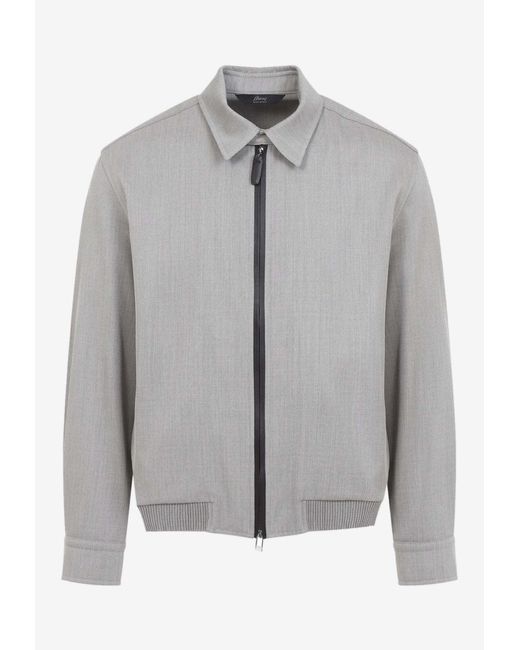 Brioni Gray Zip-Up Blouson Jacket for men