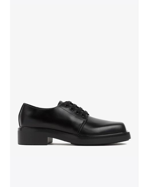 Prada Lace-up Derby Shoes In Brushed Leather in Black for Men | Lyst