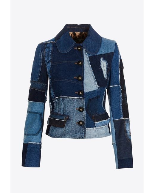 Dolce & Gabbana Blue Patchwork Short Jacket