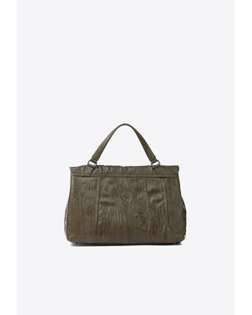 Zanellato Green Medium Postina Plisse Leather Shoulder Bag