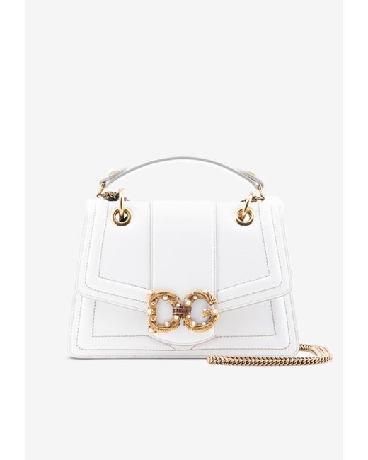 Dolce & Gabbana White Small Dg Amore Bag In Calfskin