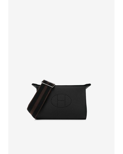 Hermès White Videpoches Crossbody Bag In Black And Ebene Togo Leather With Palladium Hardware