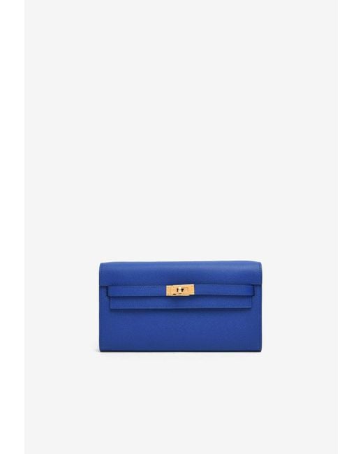 Hermès Blue Kelly To Go Wallet In Bleu Royal Epsom Leather With Gold Hardware
