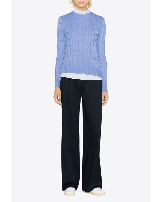 Ralph Lauren Blue Cable Knit Pony Sweater