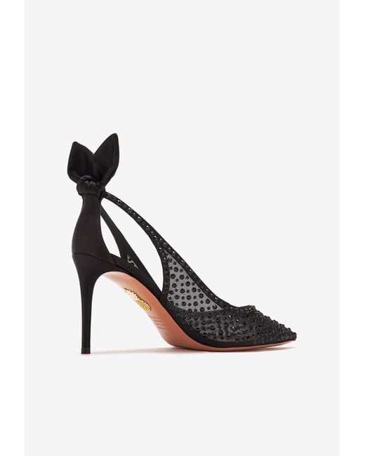 Aquazzura White Bow Tie 105 Crystal Tulle Pointed-Toe Flats