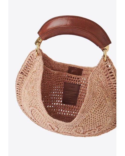 Chloé Pink Summer Banana Woven-Raffia Hobo Bag