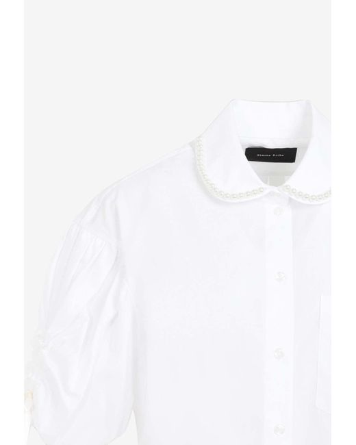 Simone Rocha White Pearl-Collar Puff-Sleeve Shirt