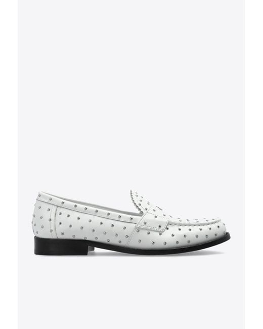 Tory Burch White Logo Plaque Studded Classic Lug Loafers