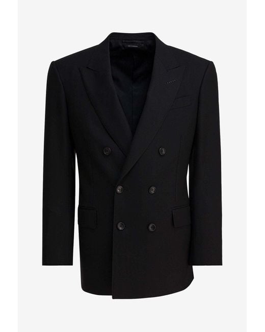 Tom Ford Black Broken Double-Breasted Blazer for men