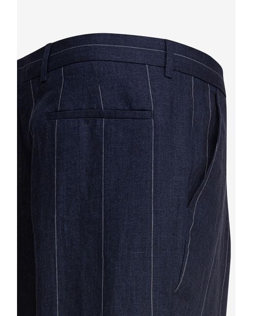 Brunello Cucinelli Blue Pinstriped Tailored Pants for men