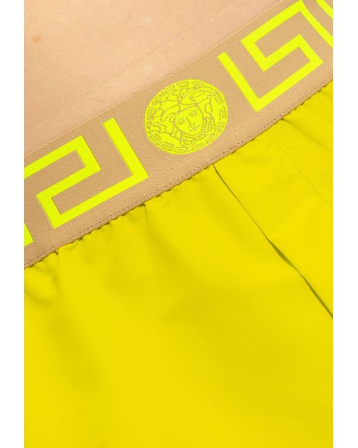 Versace Yellow Greca Swim Shorts for men