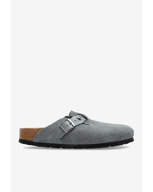 Birkenstock White Boston Braided Suede Slides