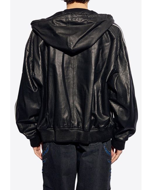Off-White c/o Virgil Abloh Black Logo Patch Perforated Leather Jacket for men