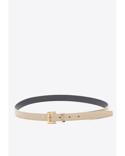 Saint Laurent White Cassandre Thin Leather Belt