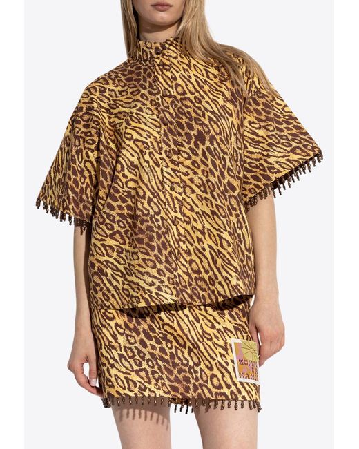 Zimmermann Natural Leopard Print Beaded Blouse