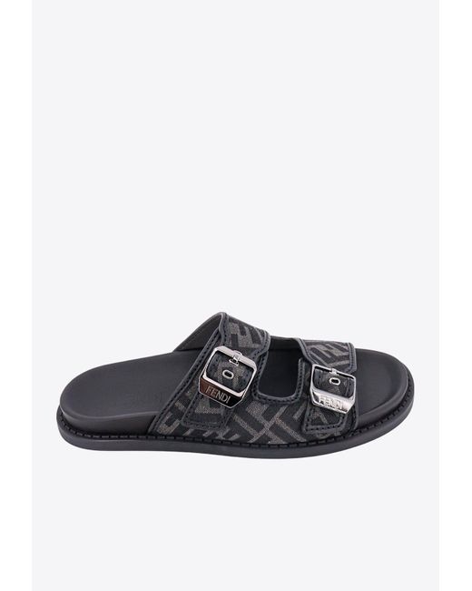Fendi Black Feel Ff Jacquard Sandals for men