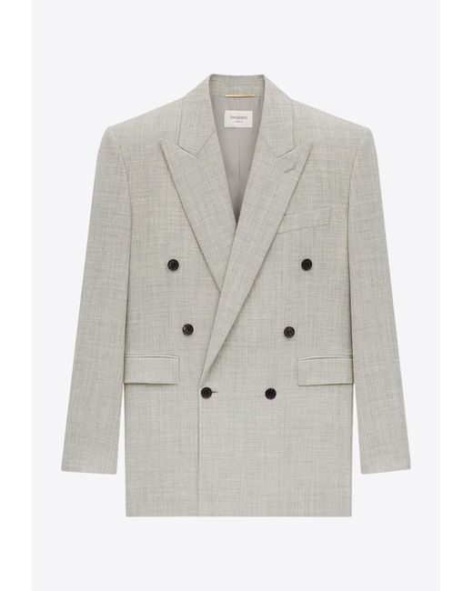 Saint Laurent Gray Wool Double-Breasted Blazer