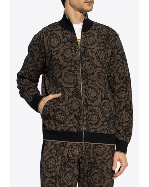 Versace Black Barocco Jacquard Reversible Zip-Up Jacket for men