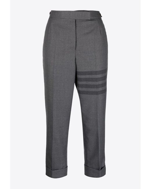 Thom Browne Gray 4-Bar Stripe Tailored Cropped Pants