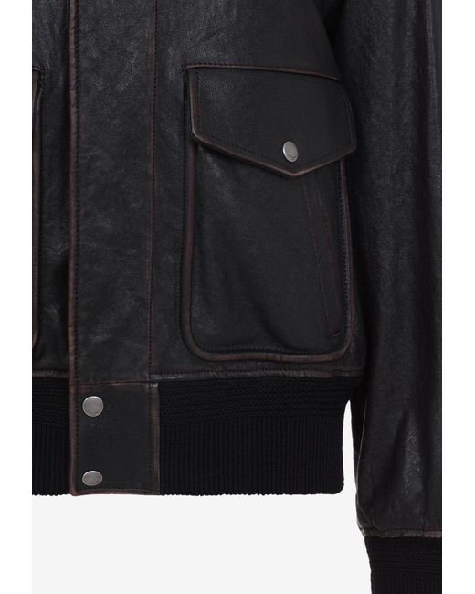 Saint Laurent Black Leather Bomber Jacket