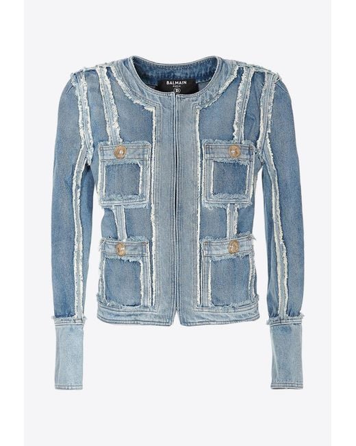 Balmain Blue Patchwork Short Blazer
