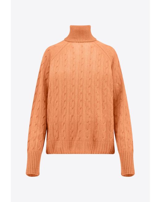 Etro Orange Cable-Knit Turtleneck Sweater
