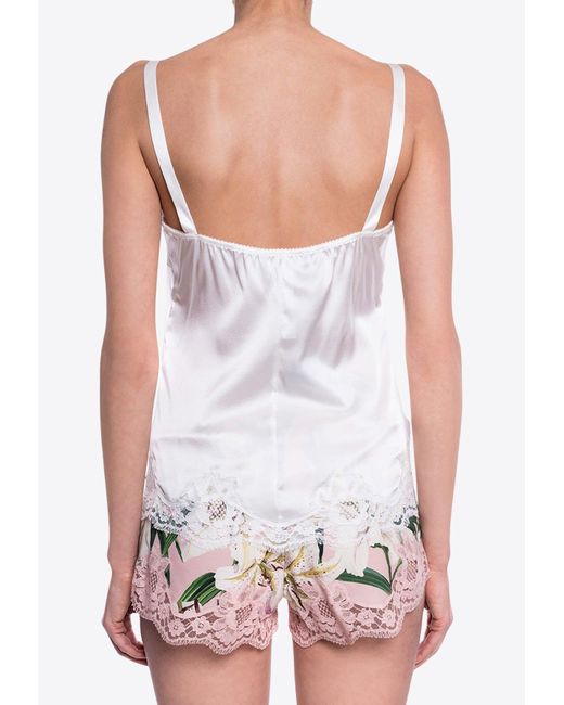 Dolce & Gabbana White Lace-Trimmed Satin Top