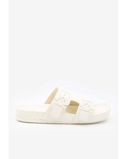 Loewe White Ease Leather Double-Strap Slides