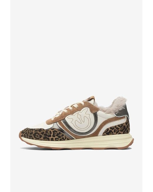 Pinko White Zoe 01 Leather And Suede Sneakers