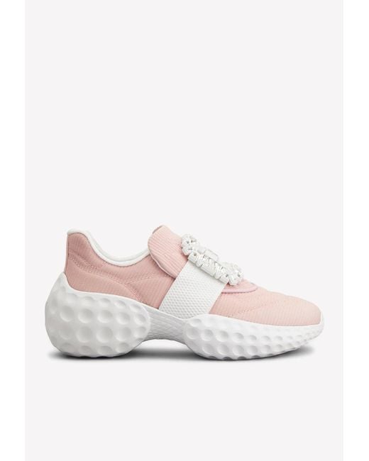 Roger Vivier Pink Viv' Run Light Low-Top Sneakers With Strass Buckle