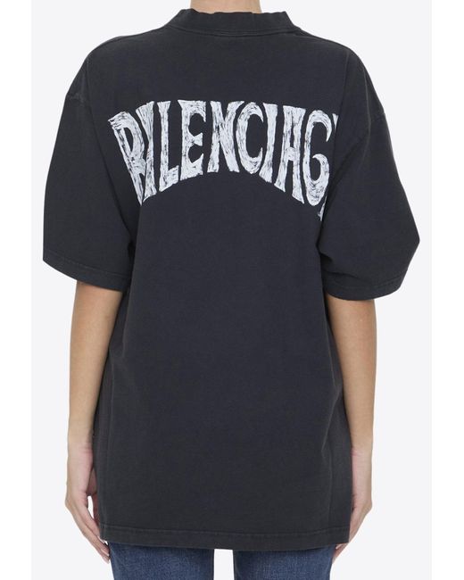 Balenciaga Black Hand-Drawn Logo Crewneck T-Shirt