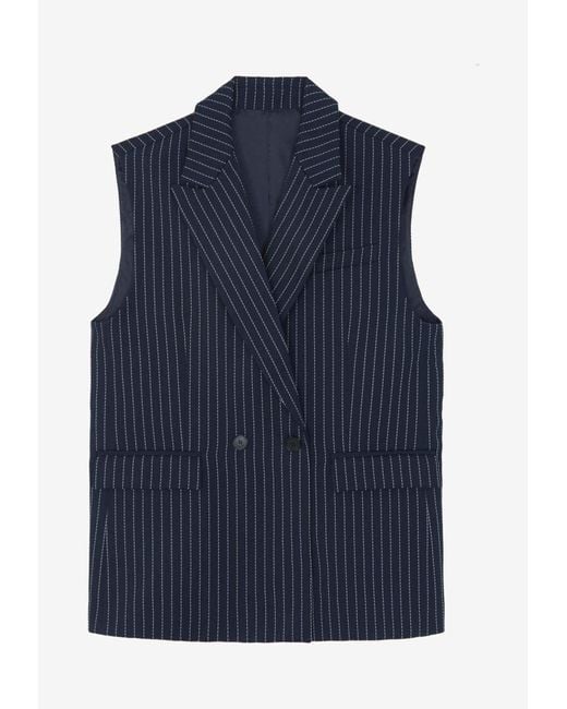 Frankie Shop Blue Shane Double-Breasted Striped Vest