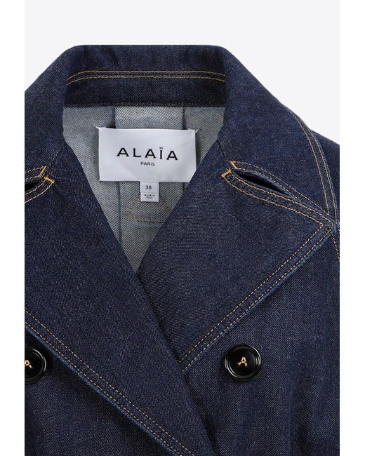 Alaïa Blue Belted Brut Denim Coat Jeans