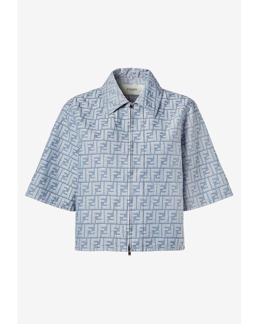 Fendi Blue Ff Monogram Cropped Jacket
