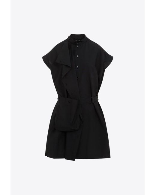 Lemaire Black Asymmetric Sleeveless Midi Dress