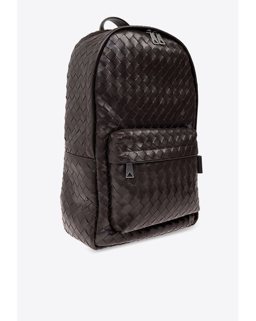 Bottega Veneta Black Medium Intrecciato Leather Backpack for men