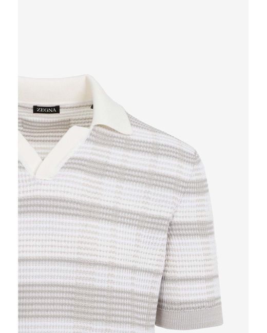 Zegna White Knitted Short-Sleeved Polo T-Shirt for men
