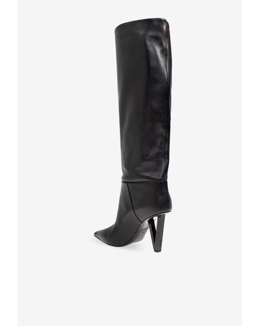 Versace Black V2025 85 Calf Leather High-Knee Boots