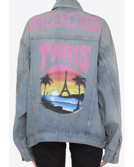 Balenciaga Blue Paris Tropical Distressed Denim Jacket