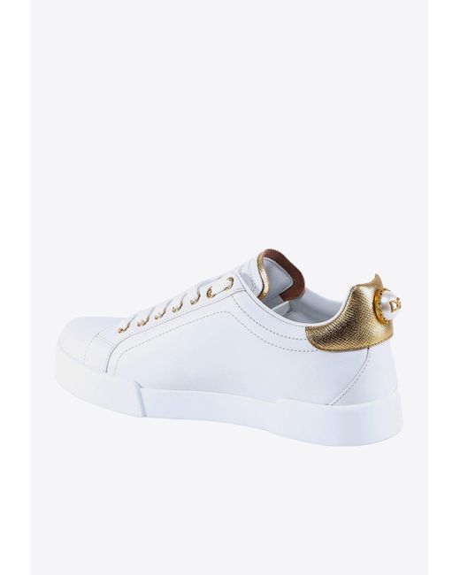Dolce & Gabbana White Portofino Logo Leather Low-Top Sneakers
